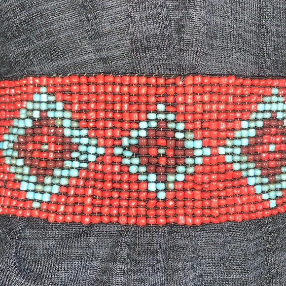 BEADED STATEMENT BELT red, blue/maroon diamonds. Stretchy. VINTAGE, ARTISAN M main image 7